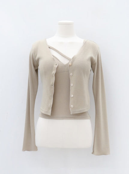 V-neck Button Down Cropped Cardigan IA11