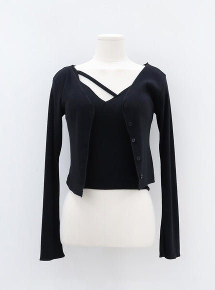 V-neck Button Down Cropped Cardigan IA11