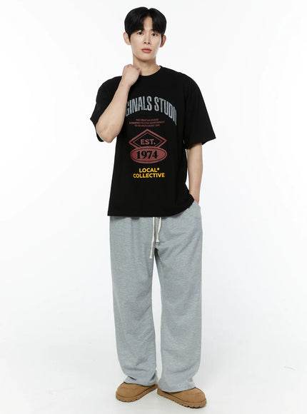 Men's Gray Semi-Wide Sweatpants IA530