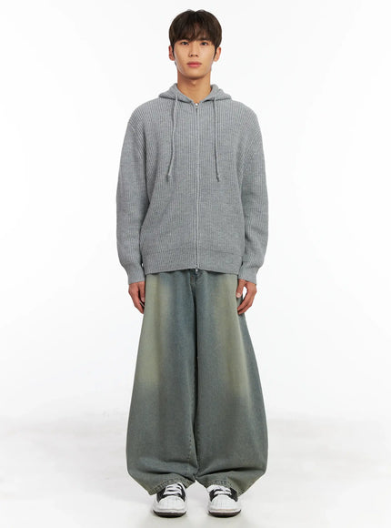 Men's Ribbed Knit Zip-Up Hoodie ID511