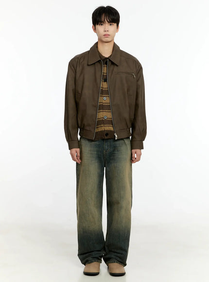 Men's Textured Faux Leather Jacket IN503