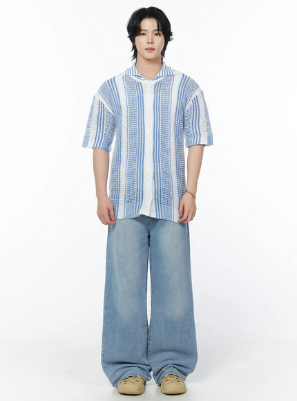 mens-striped-short-sleeve-knit-cardigan-iy525