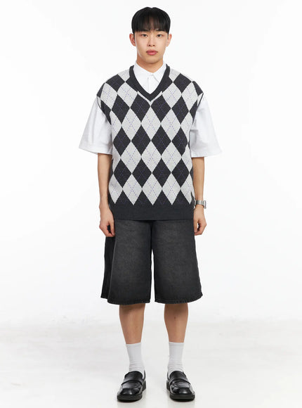 Men's V-Neck Argyle Sweater Vest IA501