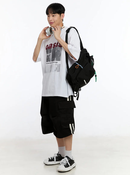 mens-striped-pocket-track-shorts-ia507 / Black