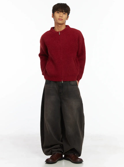 mens-boucle-zip-up-cardigan-ij514 / Red