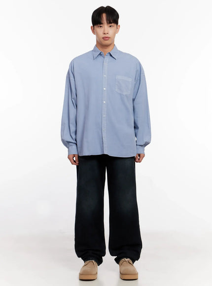 Men's Relaxed Fit Blue Cotton Shirt IO528