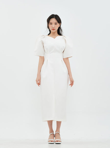 Puff Shoulder Wedding Party Midi Dress IA13