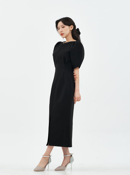 Puff Shoulder Wedding Party Midi Dress IA13