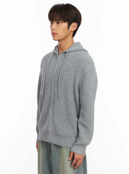 Men's Ribbed Knit Zip-Up Hoodie ID511