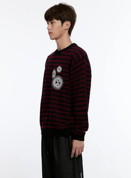 Men's Sunburst Striped Knit Sweater IS529
