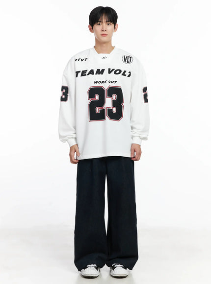 Men's Street Style Lettered Wide Jeans IJ521