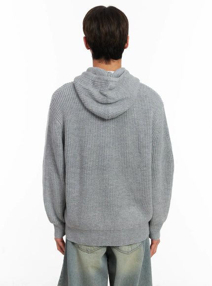 Men's Ribbed Knit Zip-Up Hoodie ID511
