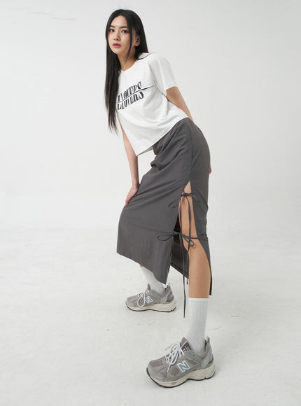 Side Slit Nylon Maxi Skirt BY312