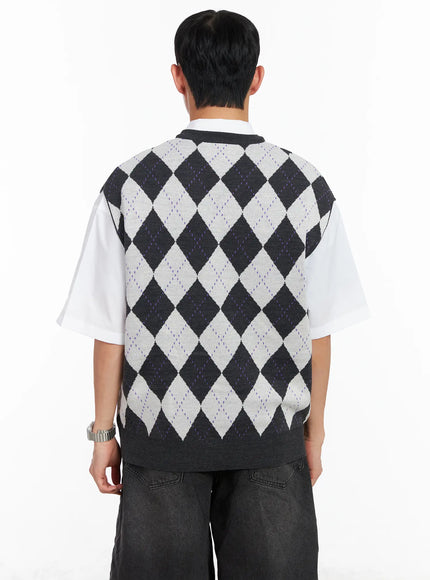 Men's V-Neck Argyle Sweater Vest IA501