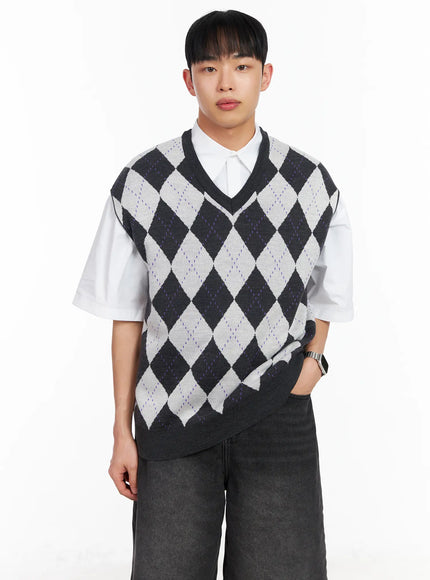 Men's V-Neck Argyle Sweater Vest IA501
