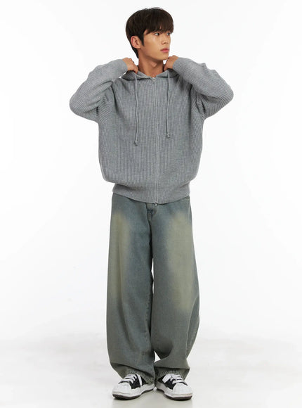 Men's Ribbed Knit Zip-Up Hoodie ID511