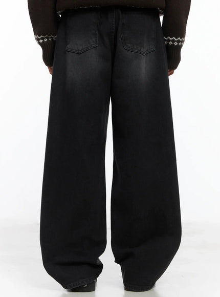 mens-straight-semi-wide-fleece-jeans-black-ij514