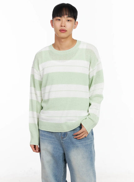 mens-relaxed-fit-striped-long-sleeve-top-ia502 / Light green