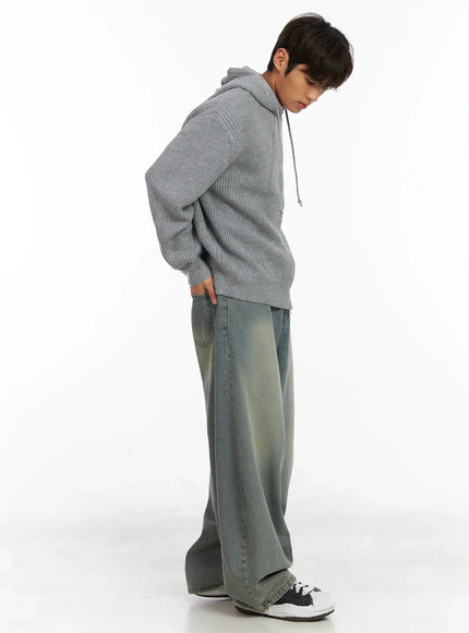 Men's Ribbed Knit Zip-Up Hoodie ID511