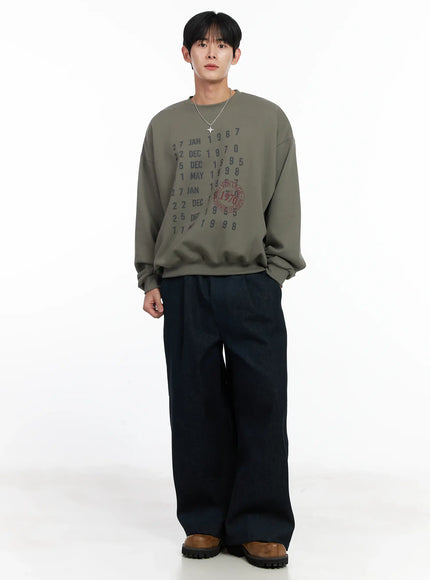 mens-vintage-date-print-sweatshirt-ij521 / Dark green