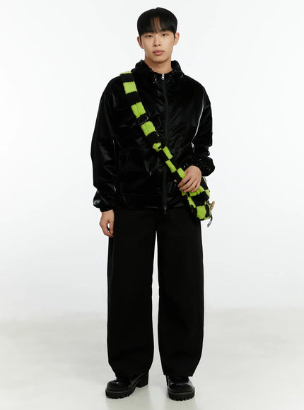 mens-high-end-glossy-double-zipper-zip-up-hoodie-if511