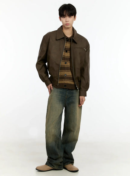 Men's Textured Faux Leather Jacket IN503