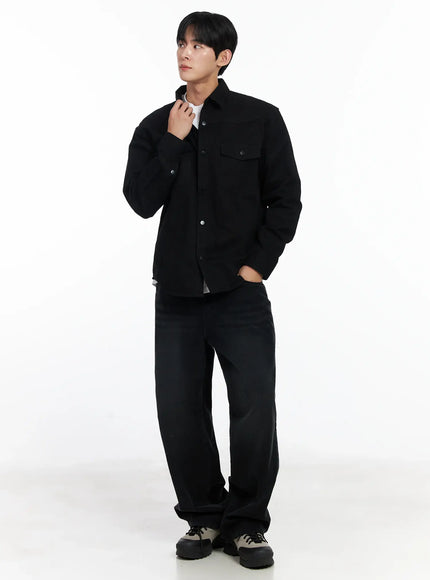 mens-classic-cotton-snap-shirt-ij521 / Black