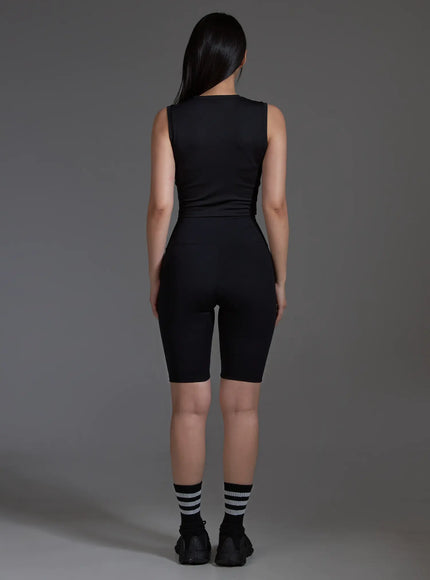 Slim Fit Cropped Sleeveless Top (Black) IO517