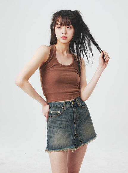Ripped Denim Mini Skirt BA305