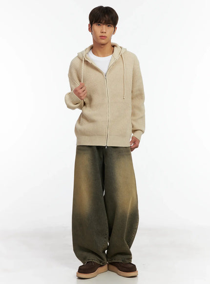 Men's Ribbed Knit Zip-Up Hoodie ID511