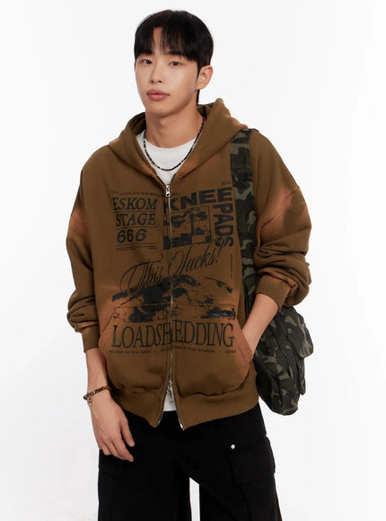 Men's Vintage Wash Graphic Zip-Up Hoodie IO523