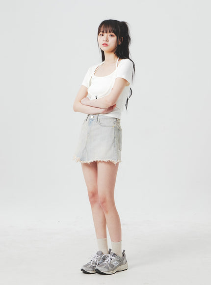 Ripped Denim Mini Skirt BA305