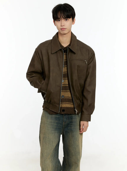 Men's Striped Distressed Collared Cardigan IN503