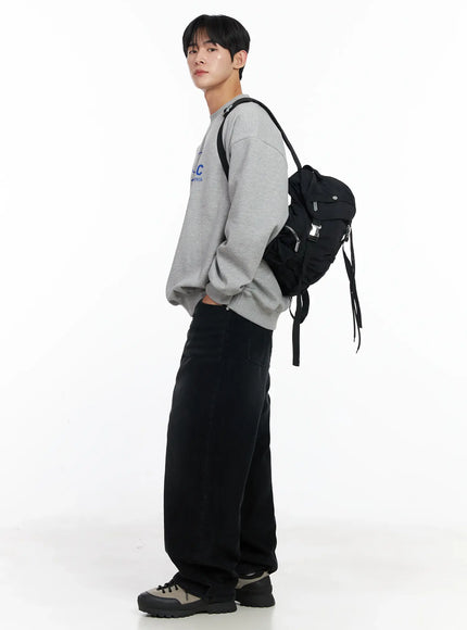 Men's Black Washed Wide Corduroy Pants IJ521