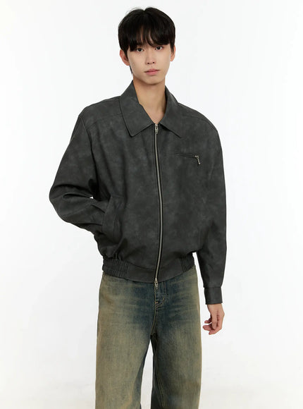 Men's Textured Faux Leather Jacket IN503