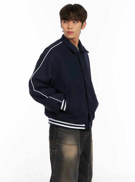 mens-contrast-piping-varsity-jacket-id511 / Dark blue