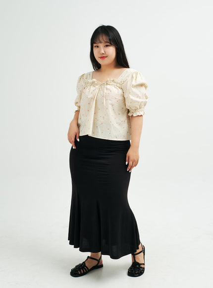 Plus Square Neck Flower Blouse IY24