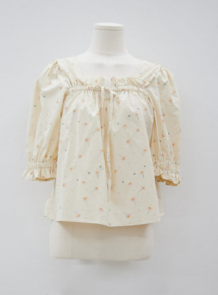 Plus Square Neck Flower Blouse IY24