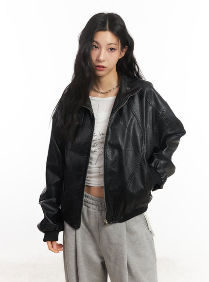 refined-button-up-leather-jacket-cs412 / black