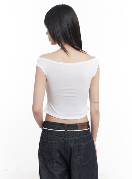 Cute Animal-Print  Graphic Off-Shoulder Crop Top CY521