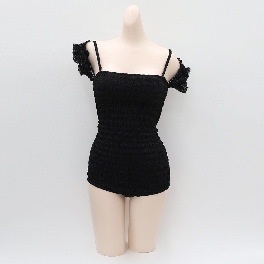 Off the Shoulder Shirring Detail One Piece Swimsuit