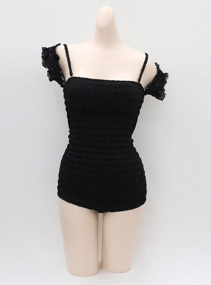 Off the Shoulder Shirring Detail One Piece Swimsuit