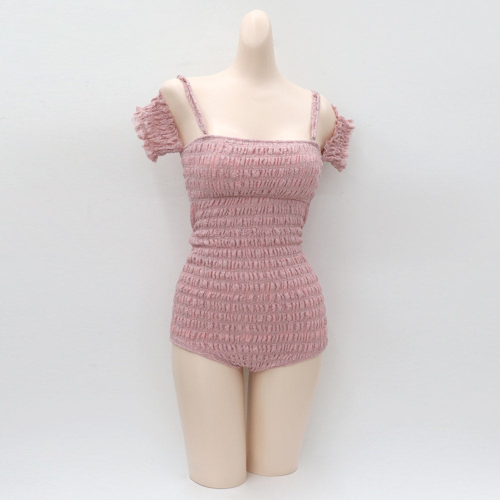 Off the Shoulder Shirring Detail One Piece Swimsuit