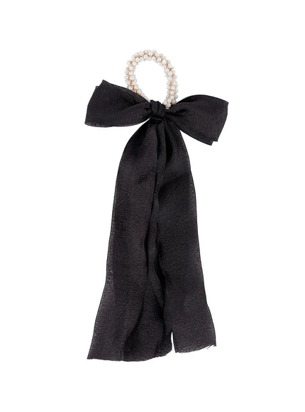 pearl-ribbon-hairband-in528 / Black