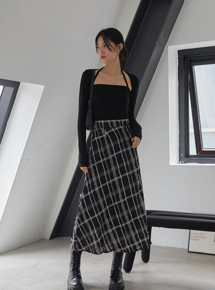 Checked Pattern Maxi Flare Skirt