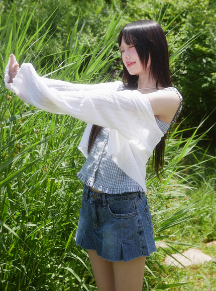 Plaid Frill Off-Shoulder Top CU519