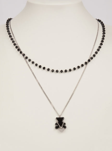 flat-bear-double-layer-necklace-black-im531 / Black