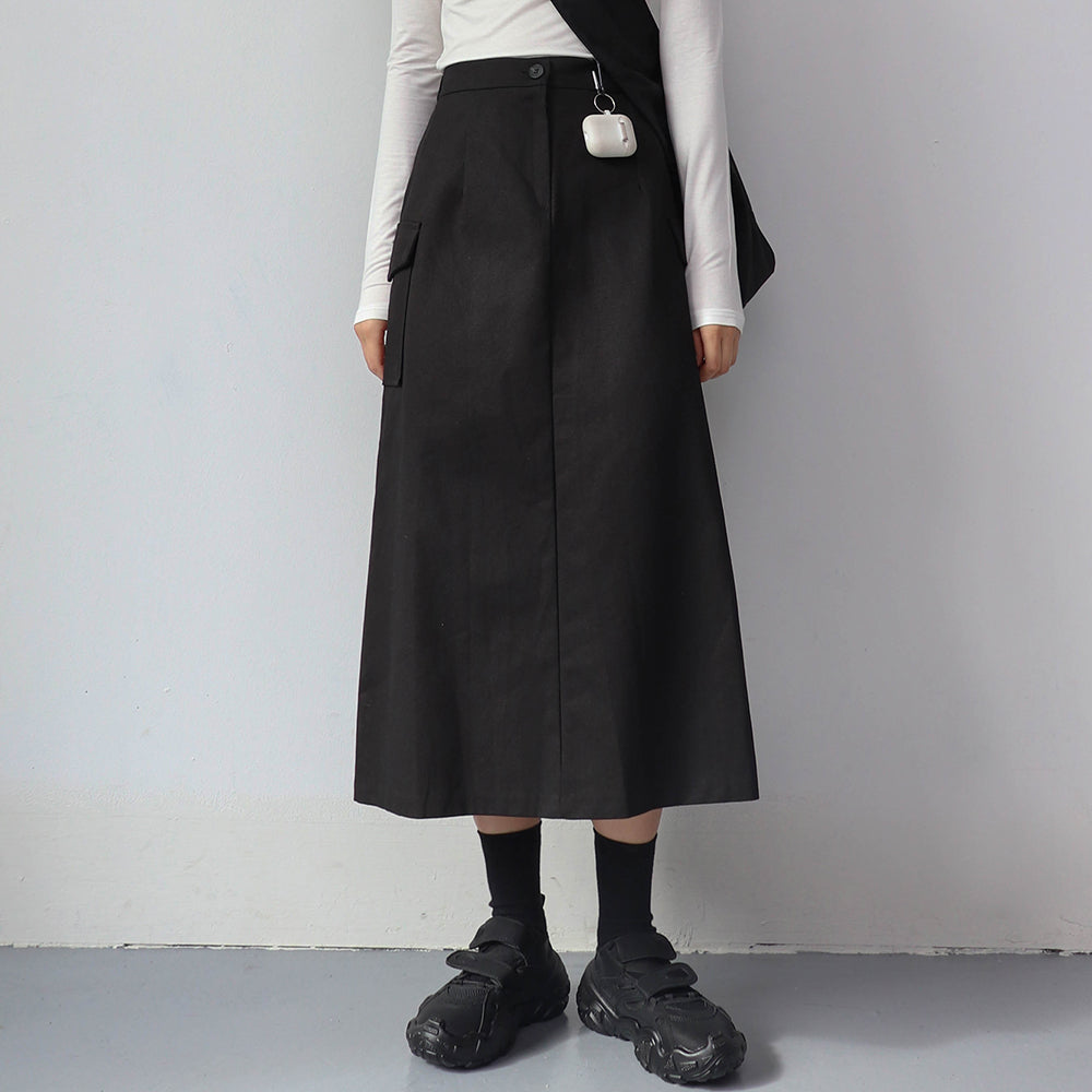 Simple High Waist Button Cargo Long Skirt CO05