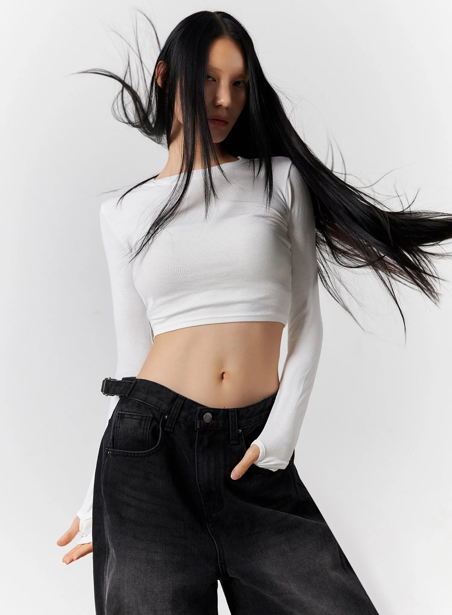 Ribbed Long Sleeve Crop Top IO517