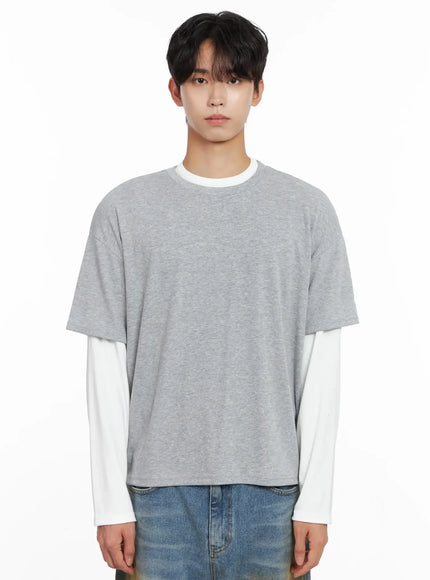 Men's Layered Semi-Crop T-Shirt IO516